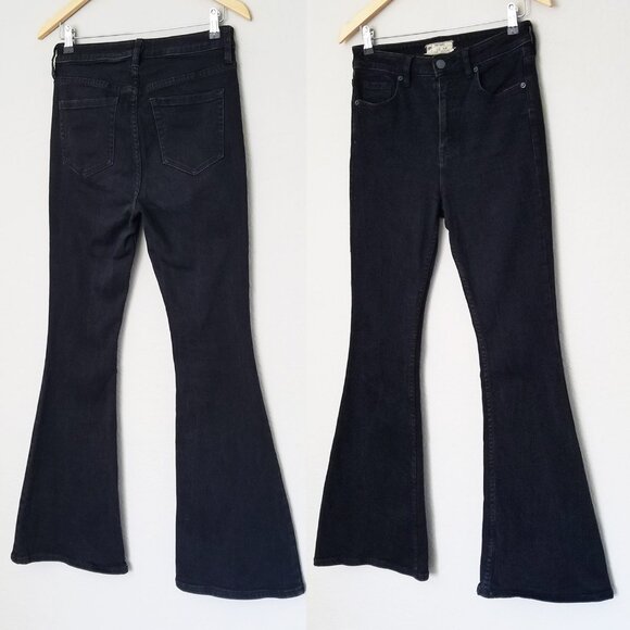 Free People High Waist Flared Bell Bottom Jeans Size 28 Black Stretch Comfy Boho - Picture 13 of 13